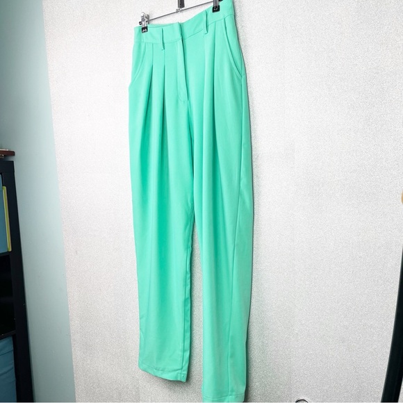 NastyGal Pleated Wide Leg High-Waist Utility Trousers Sea Mint Green NWOT Sz 4 - Picture 6 of 13